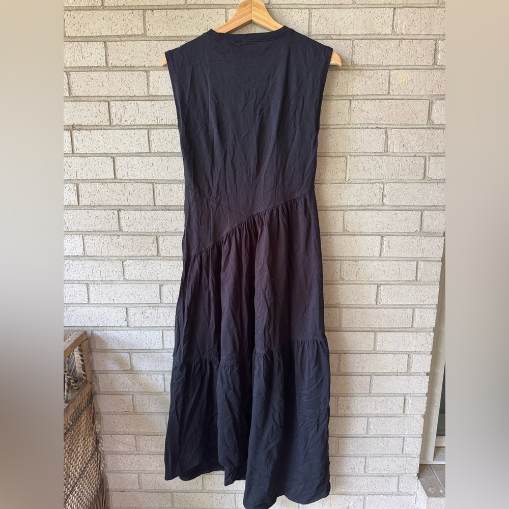 Frame Black Cotton Asymmetrical Tiered Sleeveless Midi Dress Small - Picture 6 of 7
